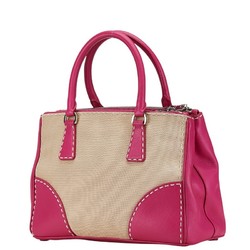 Prada Triangle Plate Canapa City Handbag Shoulder Bag B1801K Pink Beige Leather Canvas Women's PRADA