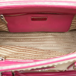 Prada Triangle Plate Canapa City Handbag Shoulder Bag B1801K Pink Beige Leather Canvas Women's PRADA