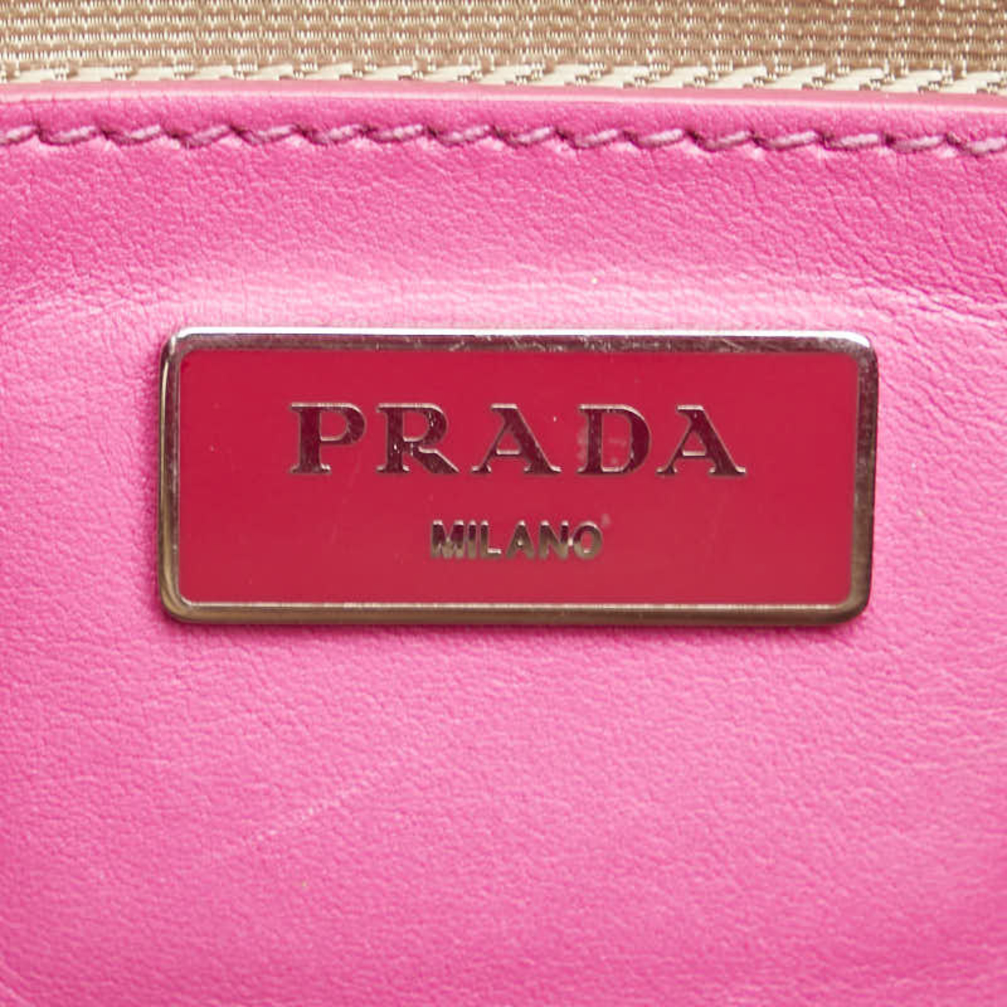 Prada Triangle Plate Canapa City Handbag Shoulder Bag B1801K Pink Beige Leather Canvas Women's PRADA