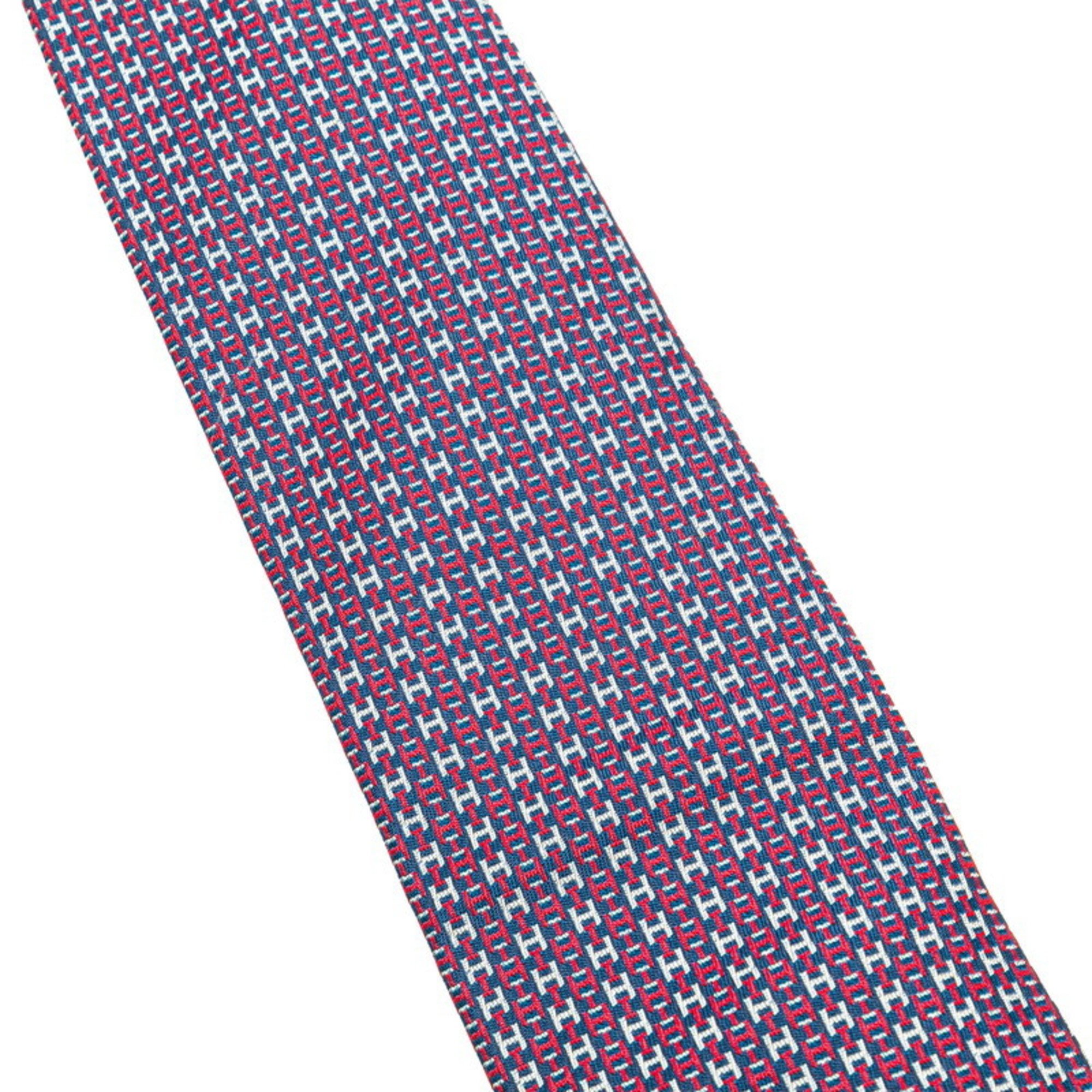 Hermes H Pattern Necktie Blue Red Silk Women's HERMES