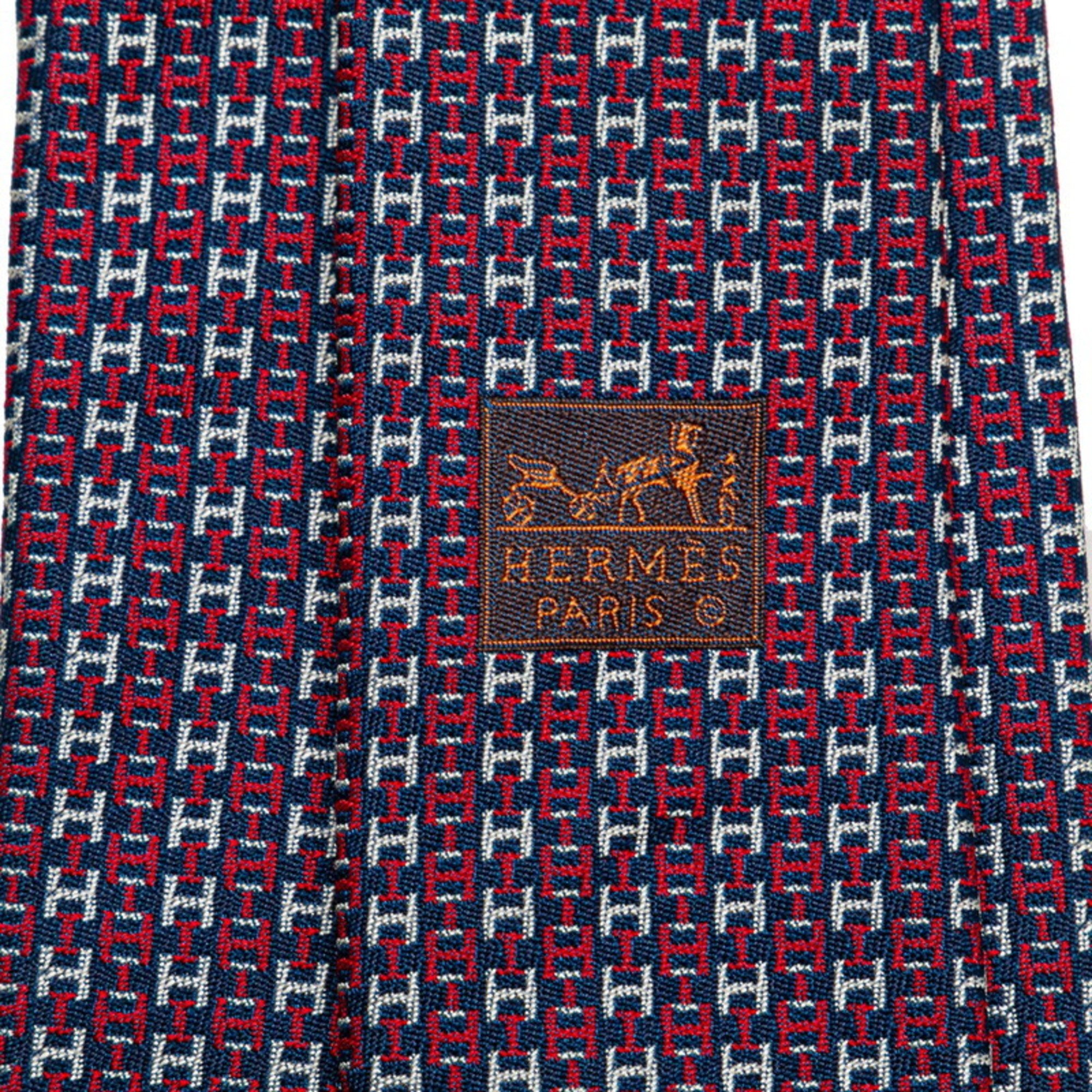 Hermes H Pattern Necktie Blue Red Silk Women's HERMES