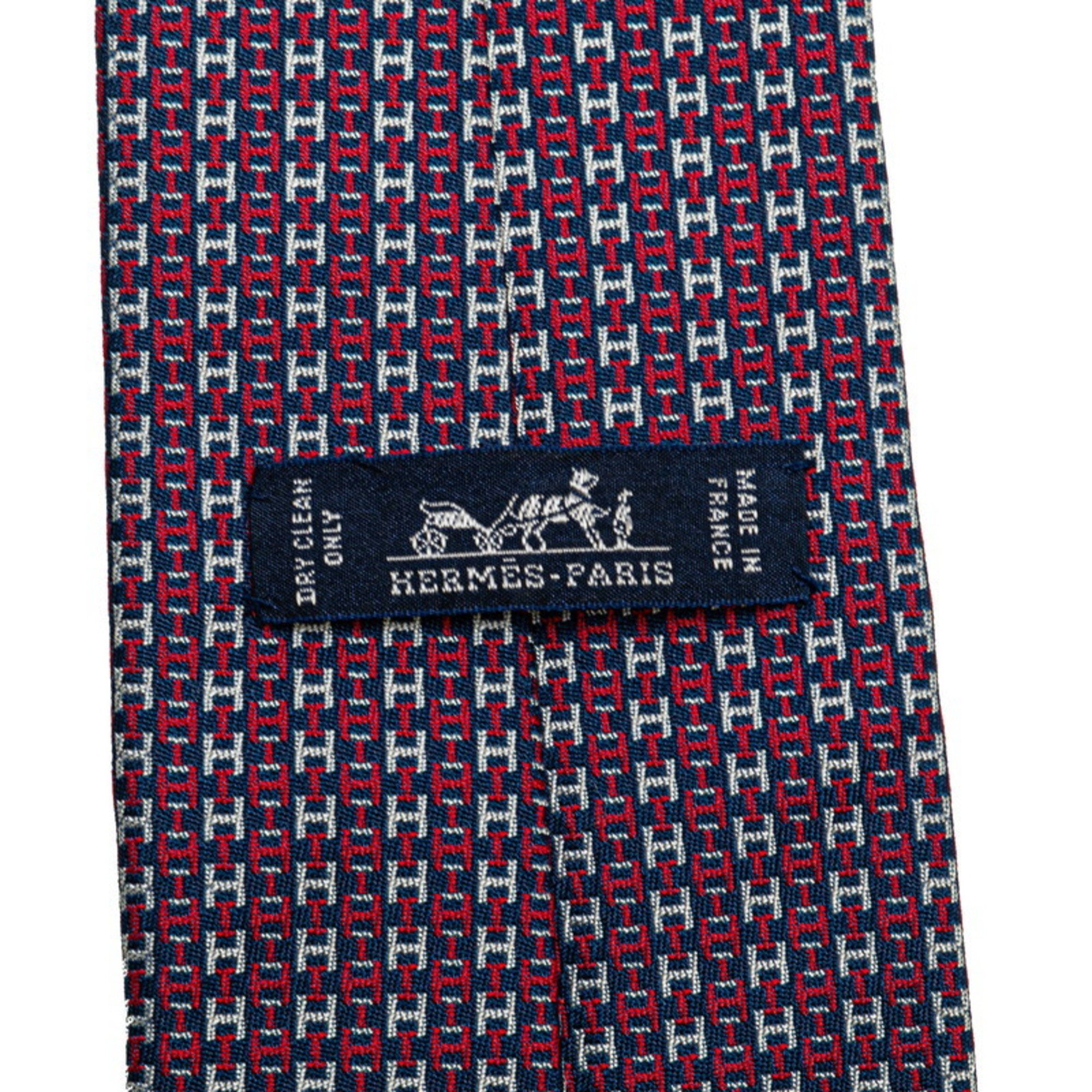 Hermes H Pattern Necktie Blue Red Silk Women's HERMES