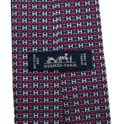 Hermes H Pattern Necktie Blue Red Silk Women's HERMES