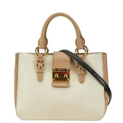 Miu Miu Miu Madras Handbag Shoulder Bag RN799C Beige Leather Women's