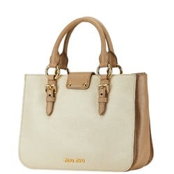 Miu Miu Miu Madras Handbag Shoulder Bag RN799C Beige Leather Women's