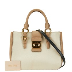 Miu Miu Miu Madras Handbag Shoulder Bag RN799C Beige Leather Women's