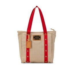 Louis Vuitton Antigua Cabas MM Tote Bag Shoulder M40035 Red Beige Canvas Leather Women's LOUIS VUITTON