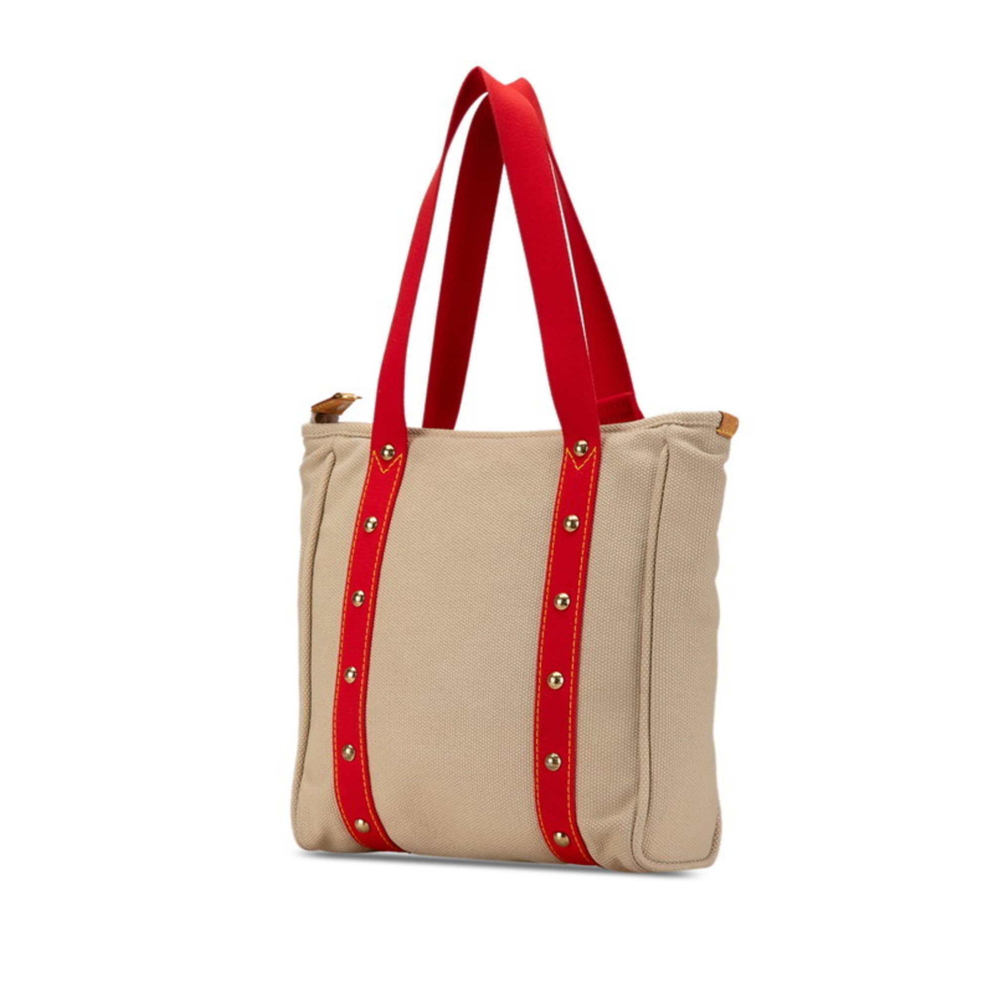 Louis Vuitton Antigua Cabas MM Tote Bag Shoulder M40035 Red Beige Canvas Leather Women's LOUIS VUITTON