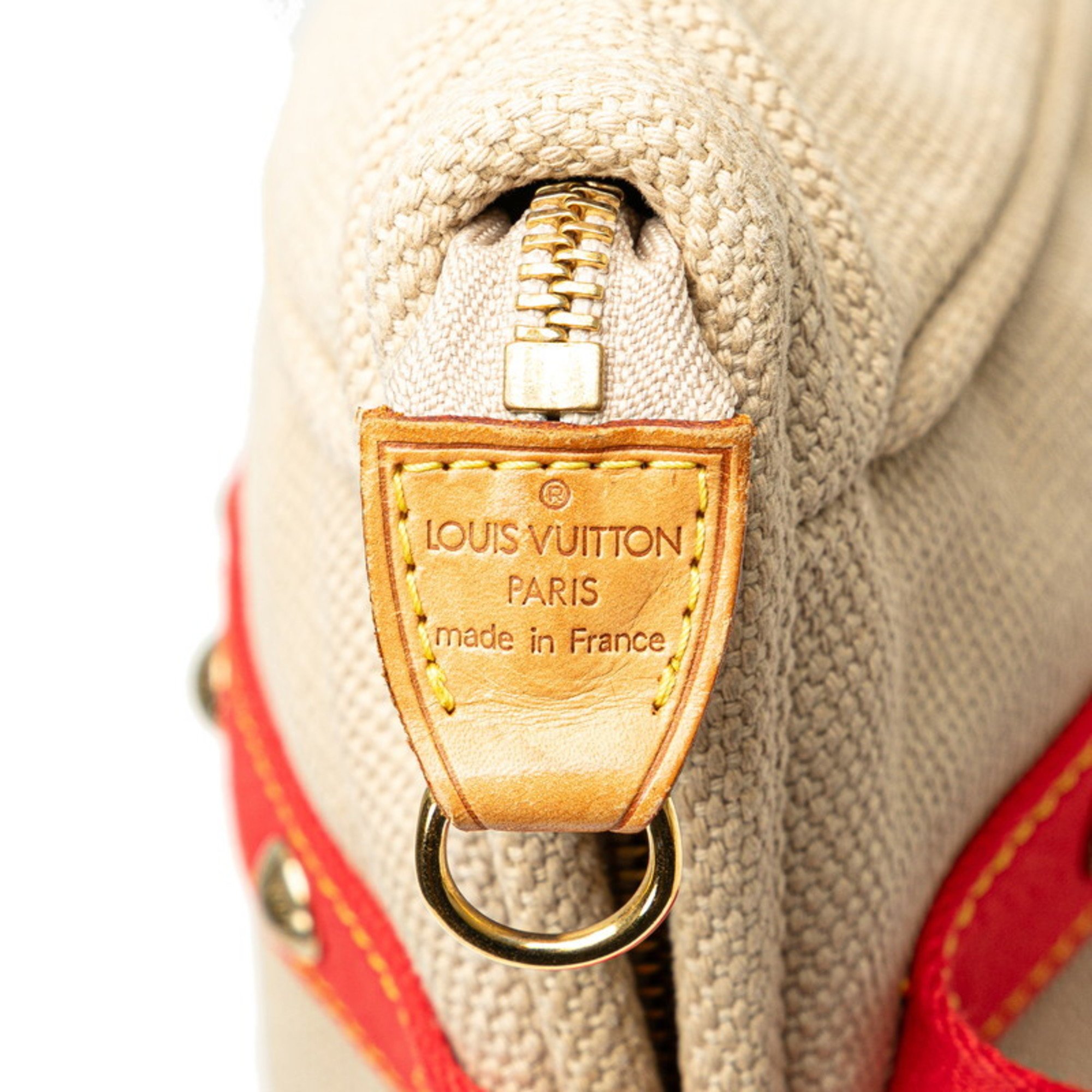 Louis Vuitton Antigua Cabas MM Tote Bag Shoulder M40035 Red Beige Canvas Leather Women's LOUIS VUITTON