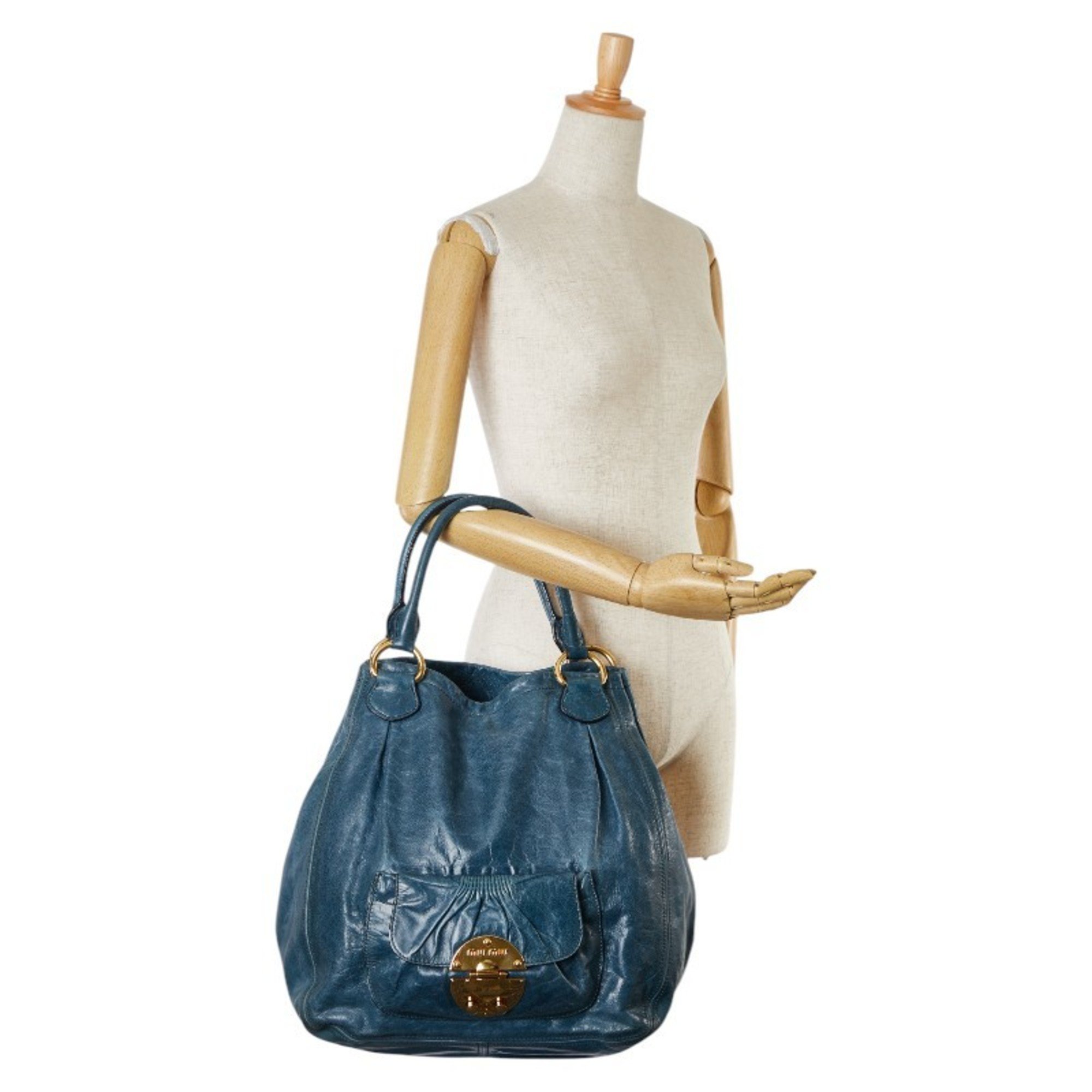 Miu Miu Miu handbag tote bag blue leather ladies MIUMIU