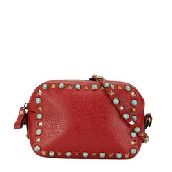 Valentino Studded Shoulder Bag Red Leather Women's