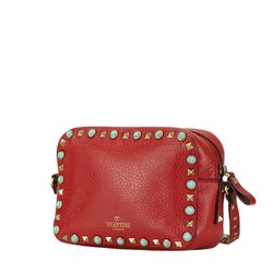 Valentino Studded Shoulder Bag Red Leather Women's