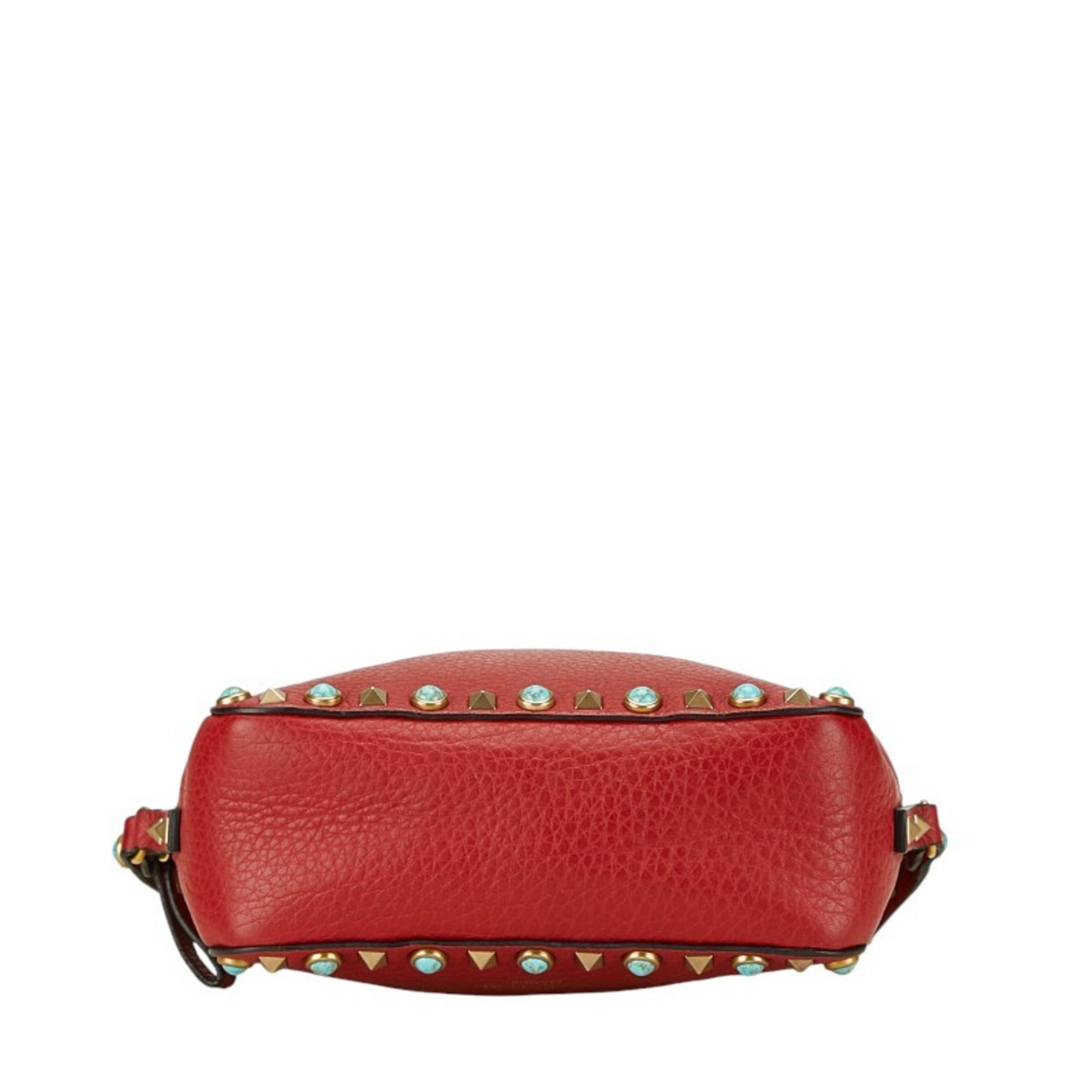 Valentino Studded Shoulder Bag Red Leather Women's