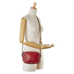 Valentino Studded Shoulder Bag Red Leather Women's