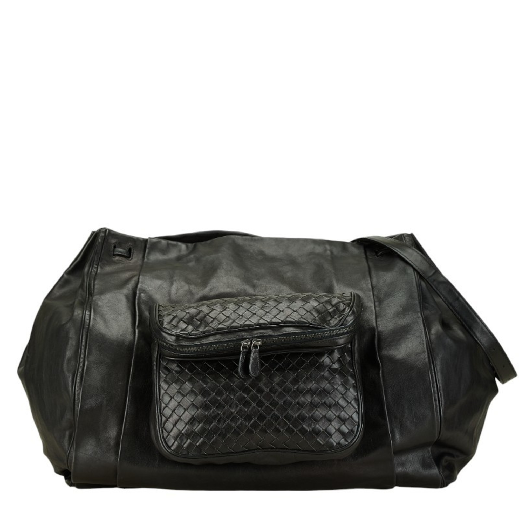 Bottega Veneta Intrecciato Shoulder Bag 248521 Black Leather Men's BOTTEGAVENETA