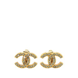 Chanel Coco Mark Rhinestone Earrings Gold Plated Women's CHANEL