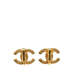 Chanel Coco Mark Rhinestone Earrings Gold Plated Women's CHANEL