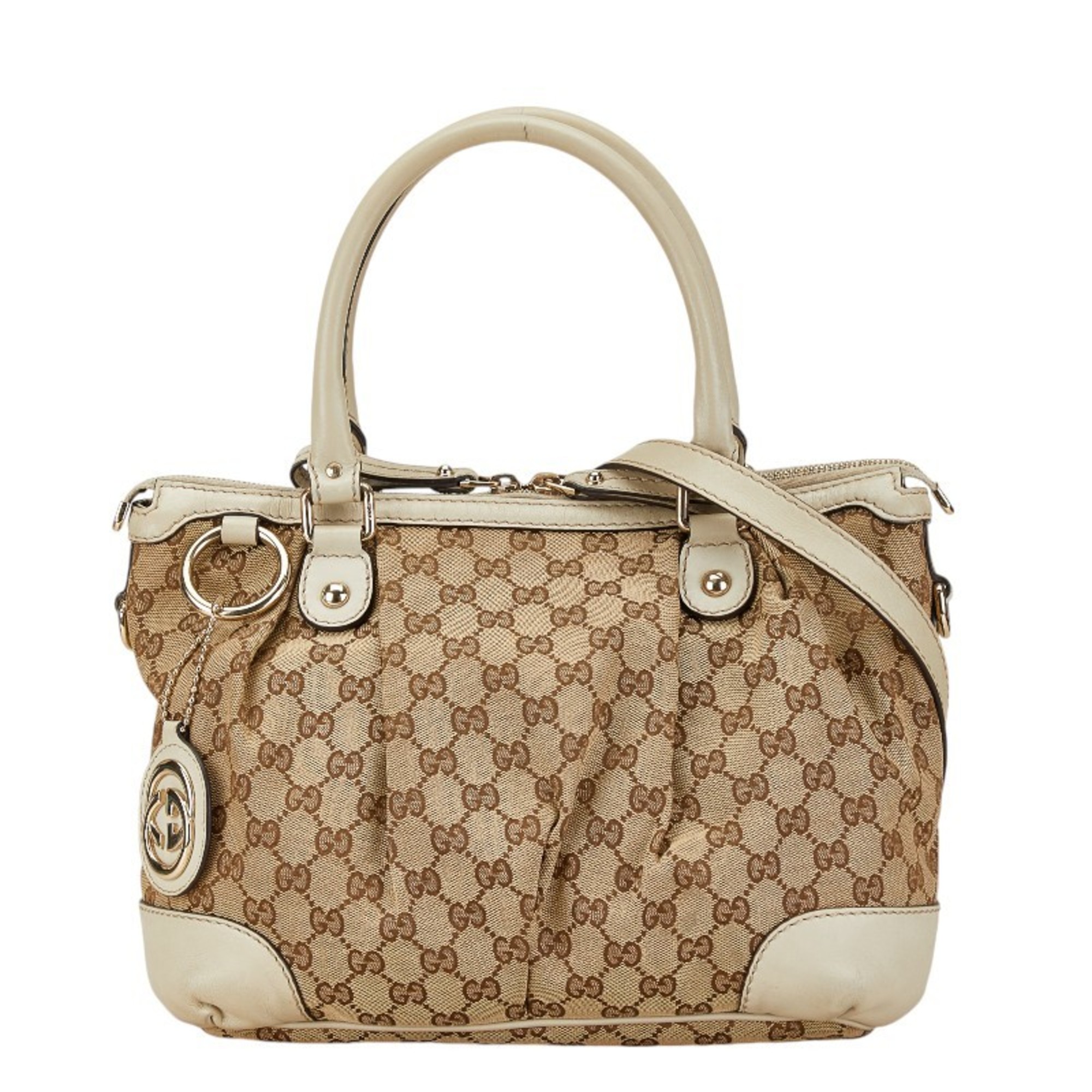 Gucci GG Canvas Handbag Shoulder Bag 247902 Beige White Leather Women's GUCCI