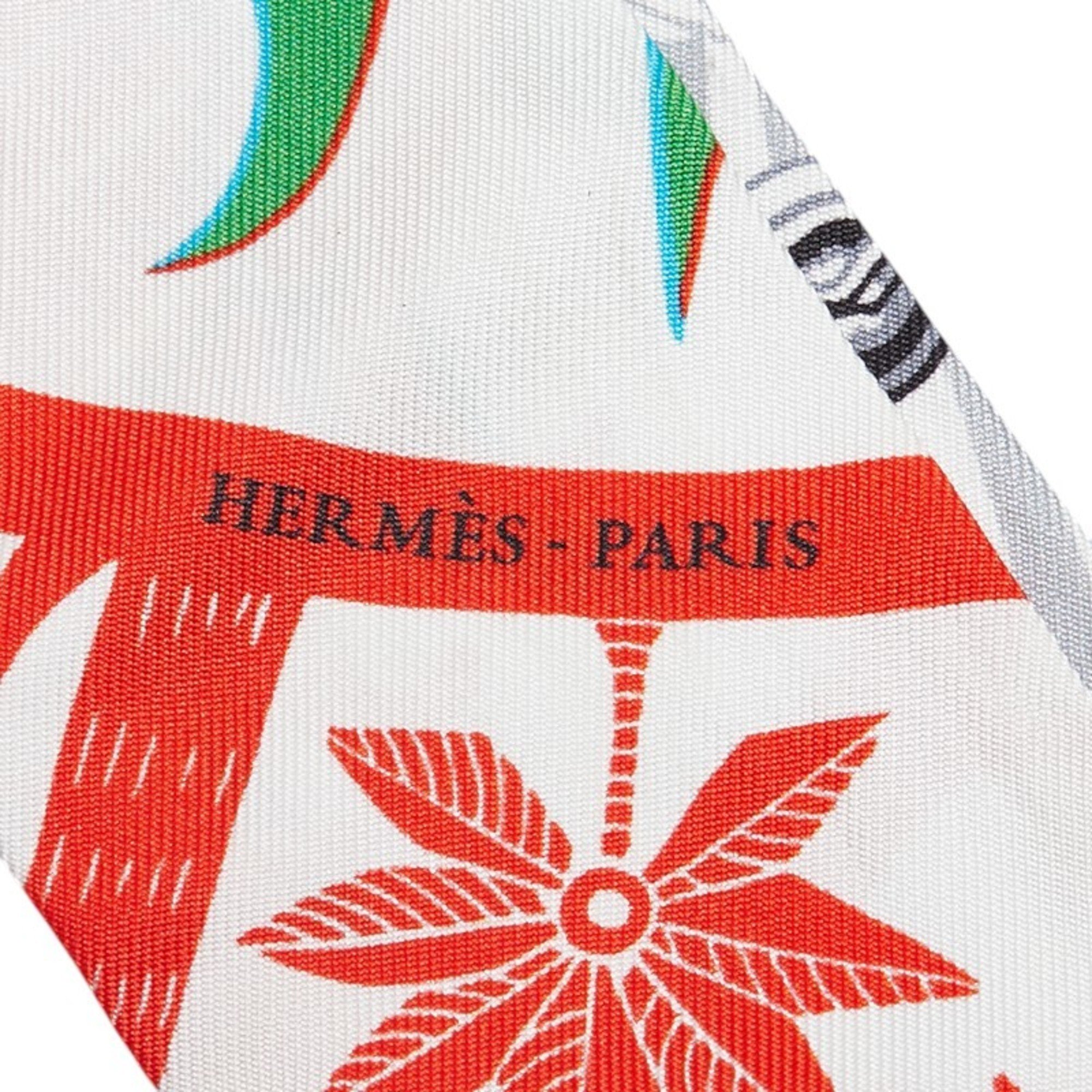 Hermes Twilly Mythiques Phoenix Myth of the Scarf Muffler White Grey Multicolor Silk Women's HERMES