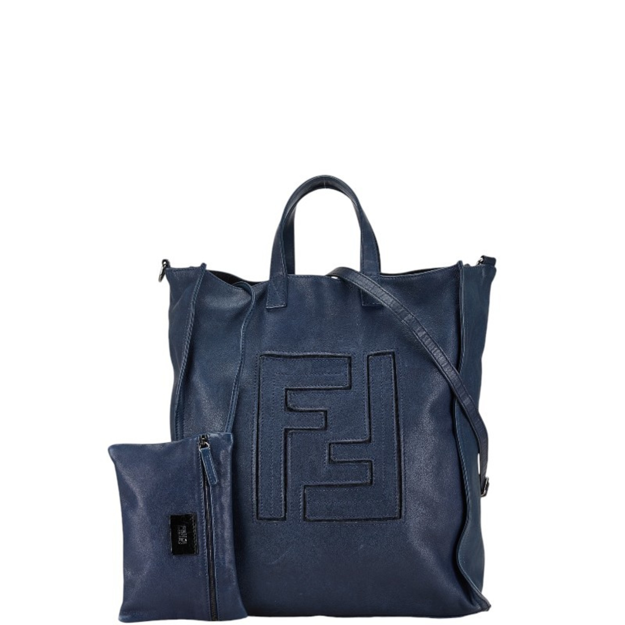 FENDI FF Tote Bag Shoulder 7VA245 Navy Leather Women's