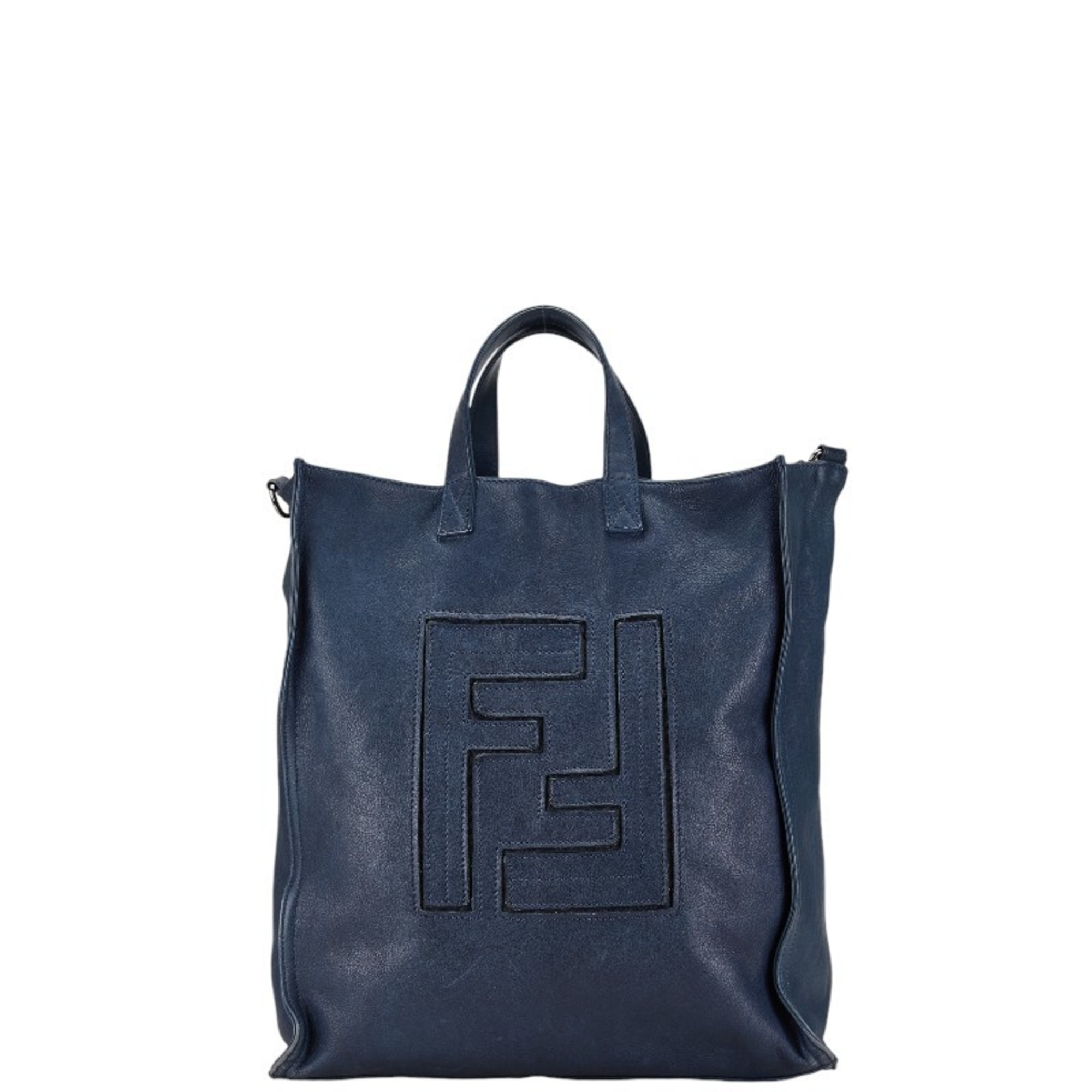 FENDI FF Tote Bag Shoulder 7VA245 Navy Leather Women's