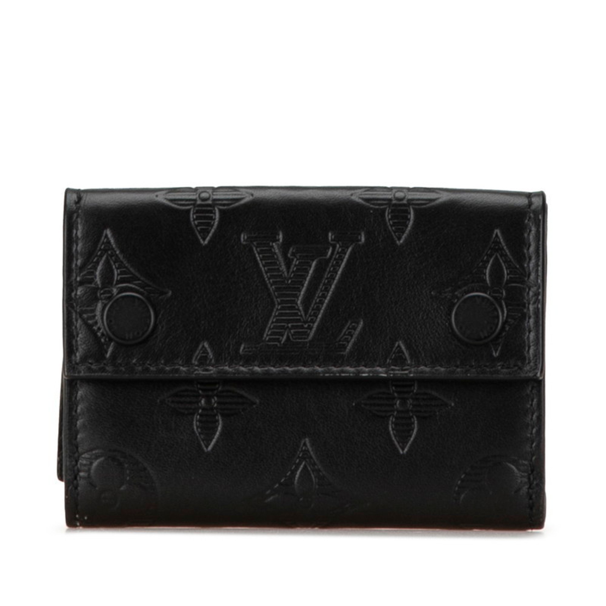 Louis Vuitton Monogram Shadow Discovery Compact Wallet Bi-fold M67631 Black Leather Men's LOUIS VUITTON