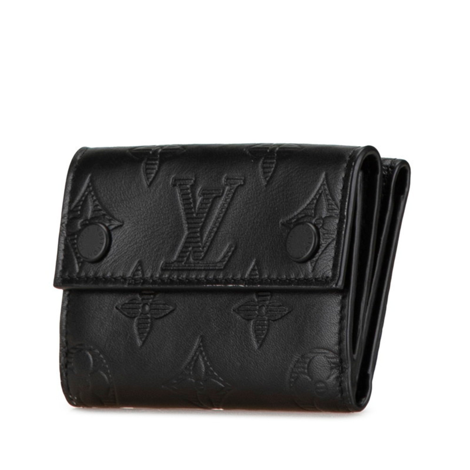 Louis Vuitton Monogram Shadow Discovery Compact Wallet Bi-fold M67631 Black Leather Men's LOUIS VUITTON