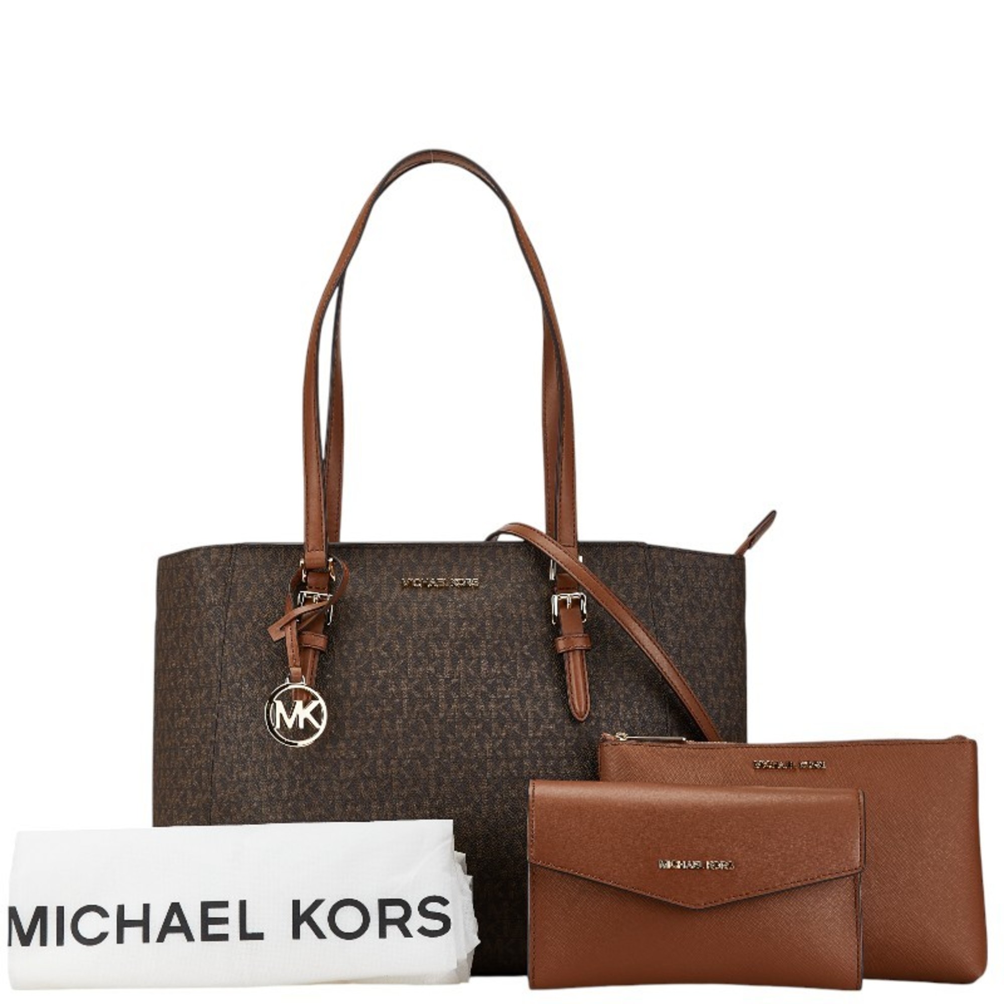 Michael Kors Signature Tote Bag Shoulder 35F3GCFT9T Brown Leather Women's