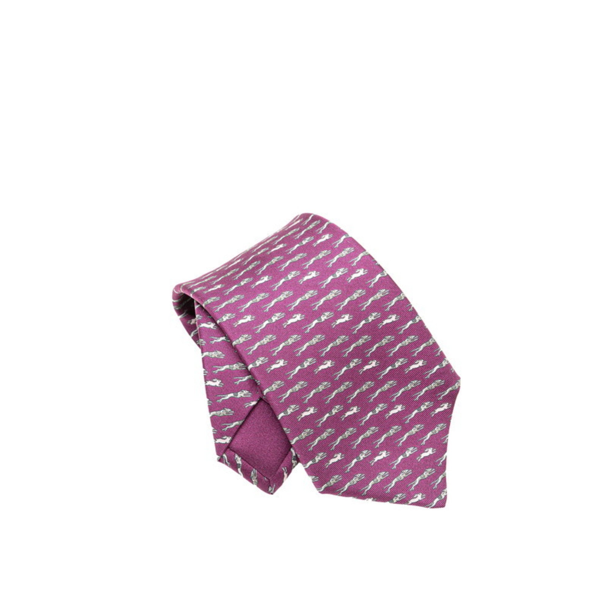 Hermes Dog Rabbit Tie Purple Silk Women's HERMES