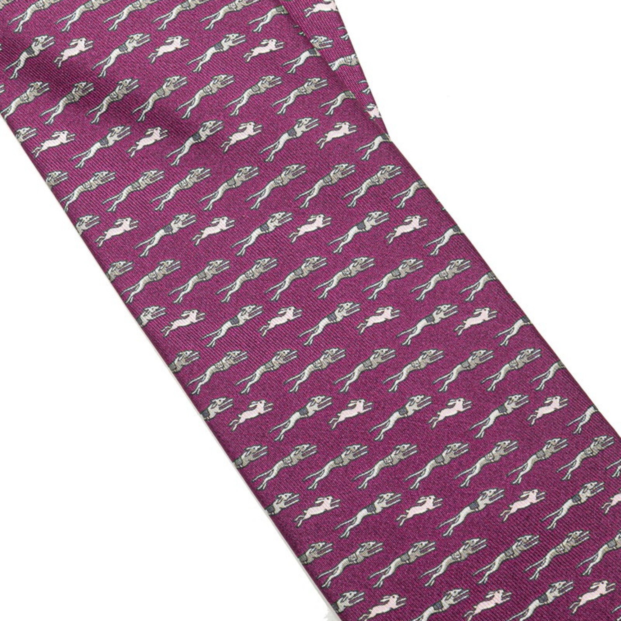 Hermes Dog Rabbit Tie Purple Silk Women's HERMES