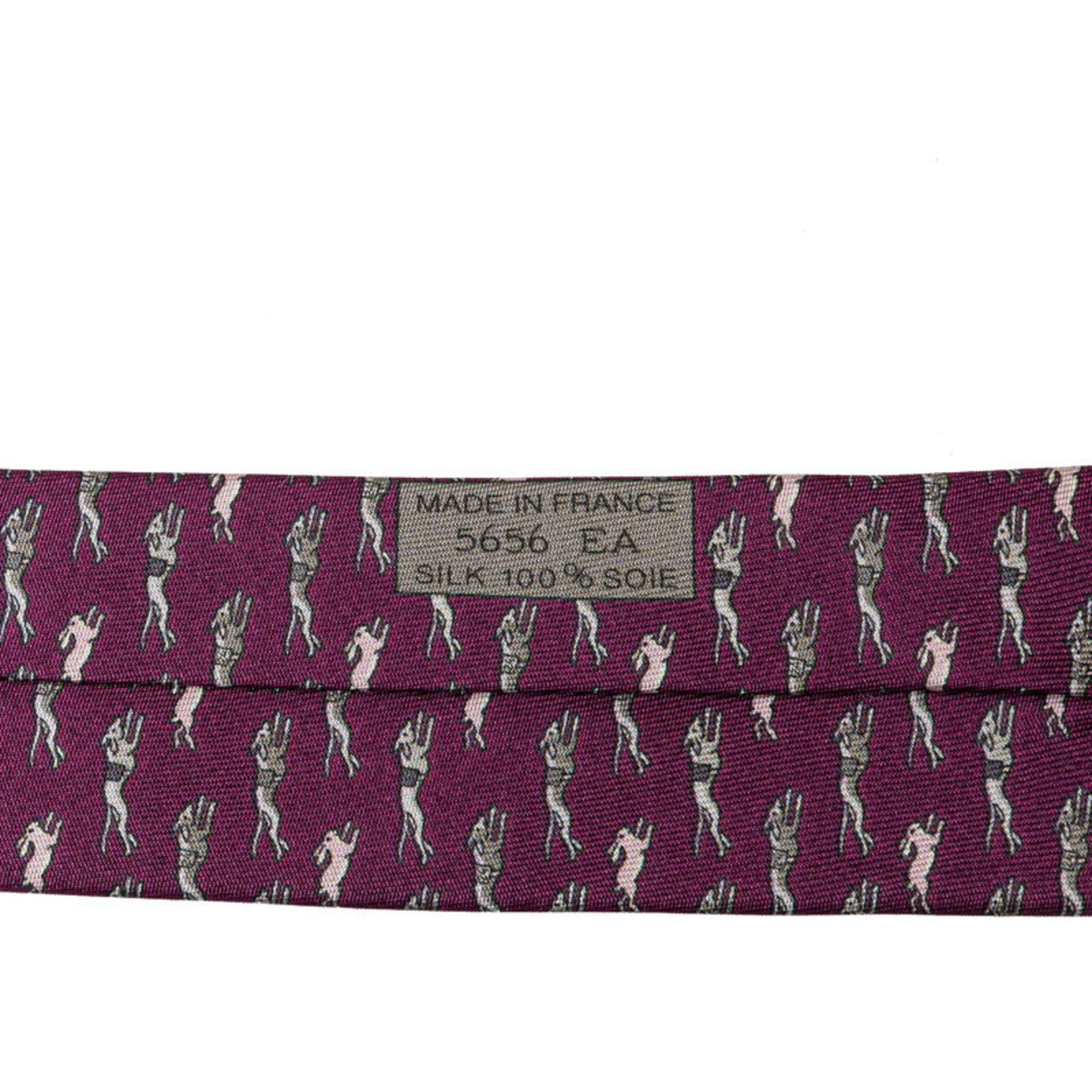 Hermes Dog Rabbit Tie Purple Silk Women's HERMES