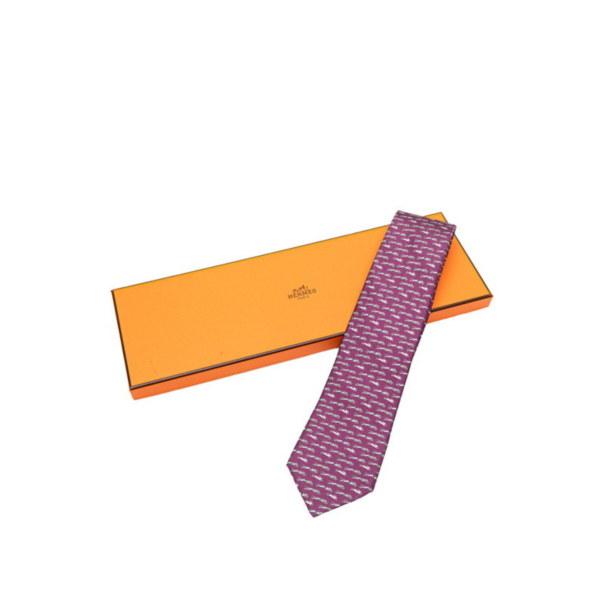 Hermes Dog Rabbit Tie Purple Silk Women's HERMES