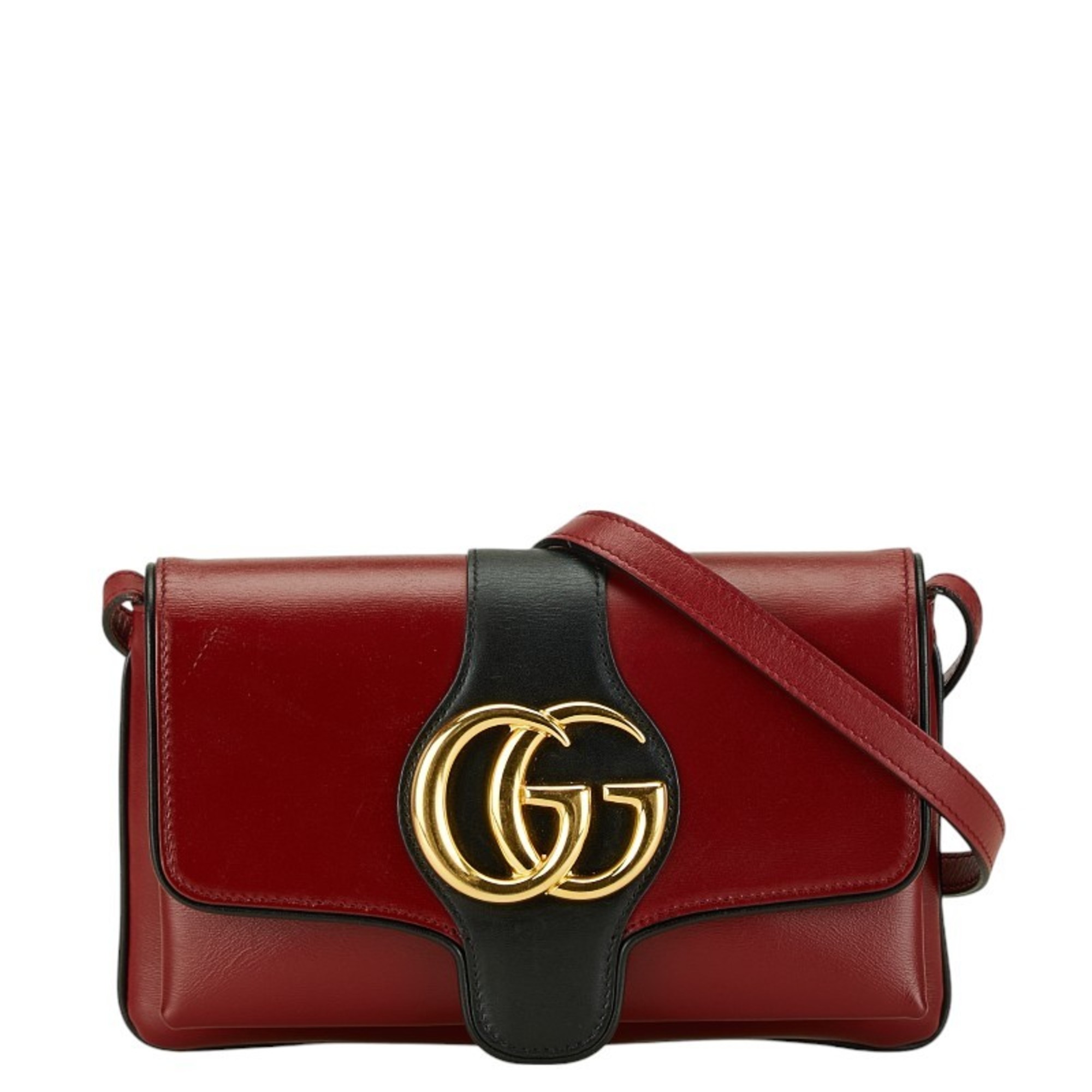 Gucci GG Marmont Ally Small Shoulder Bag 550129 Red Black Gold Leather Women's GUCCI