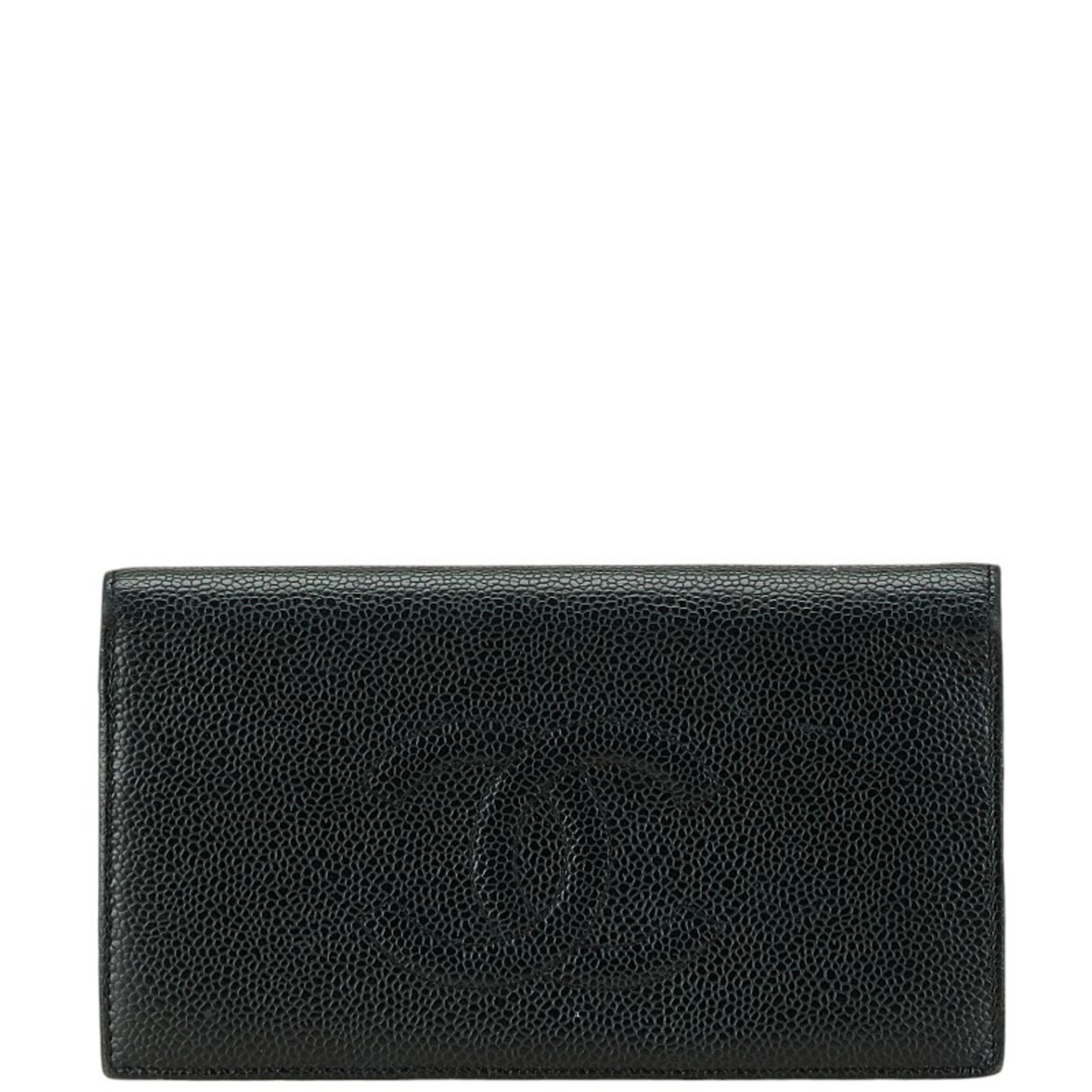 Chanel Coco Mark Long Wallet 8651 Black Caviar Skin Women's CHANEL