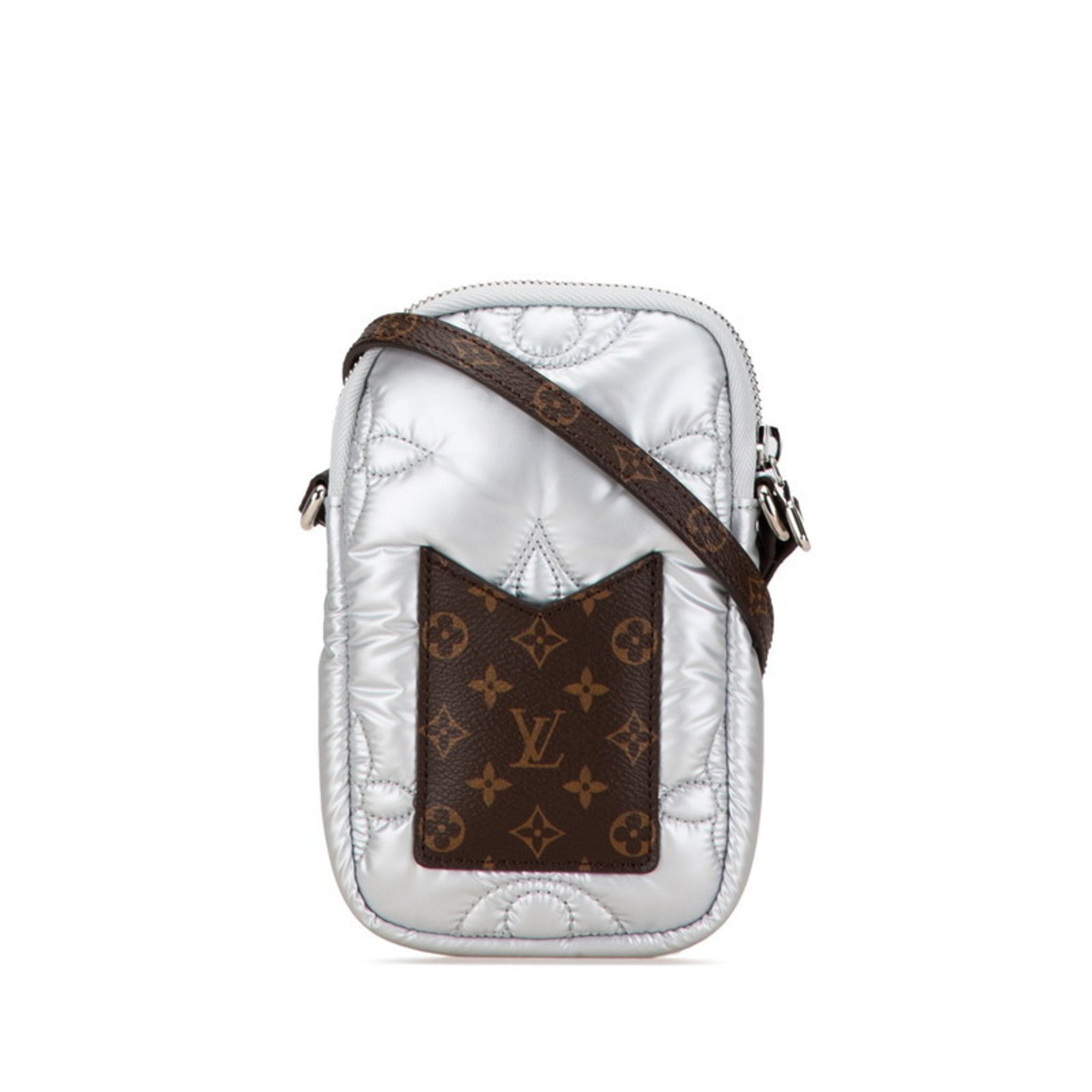 Louis Vuitton Monogram Pillow Phone Pouch Shoulder Bag M81716 Silver Brown Nylon Leather Women's LOUIS VUITTON