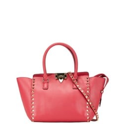 Valentino Roman Studs Handbag Shoulder Bag Pink Leather Women's