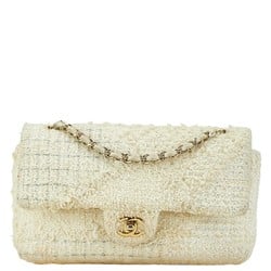 Chanel Matelasse 25 Coco Mark Double Flap Chain Shoulder Bag Handbag Beige Ivory Tweed Leather Women's CHANEL