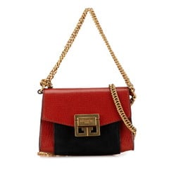 Givenchy GV3 Nano Chain Handbag Shoulder Bag Red Black Leather Suede Women's