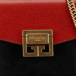 Givenchy GV3 Nano Chain Handbag Shoulder Bag Red Black Leather Suede Women's