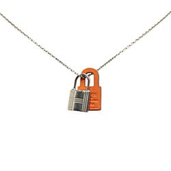 Hermes O'Kelly PM Padlock Motif Necklace Silver Orange Metal Swift Women's HERMES