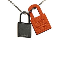 Hermes O'Kelly PM Padlock Motif Necklace Silver Orange Metal Swift Women's HERMES