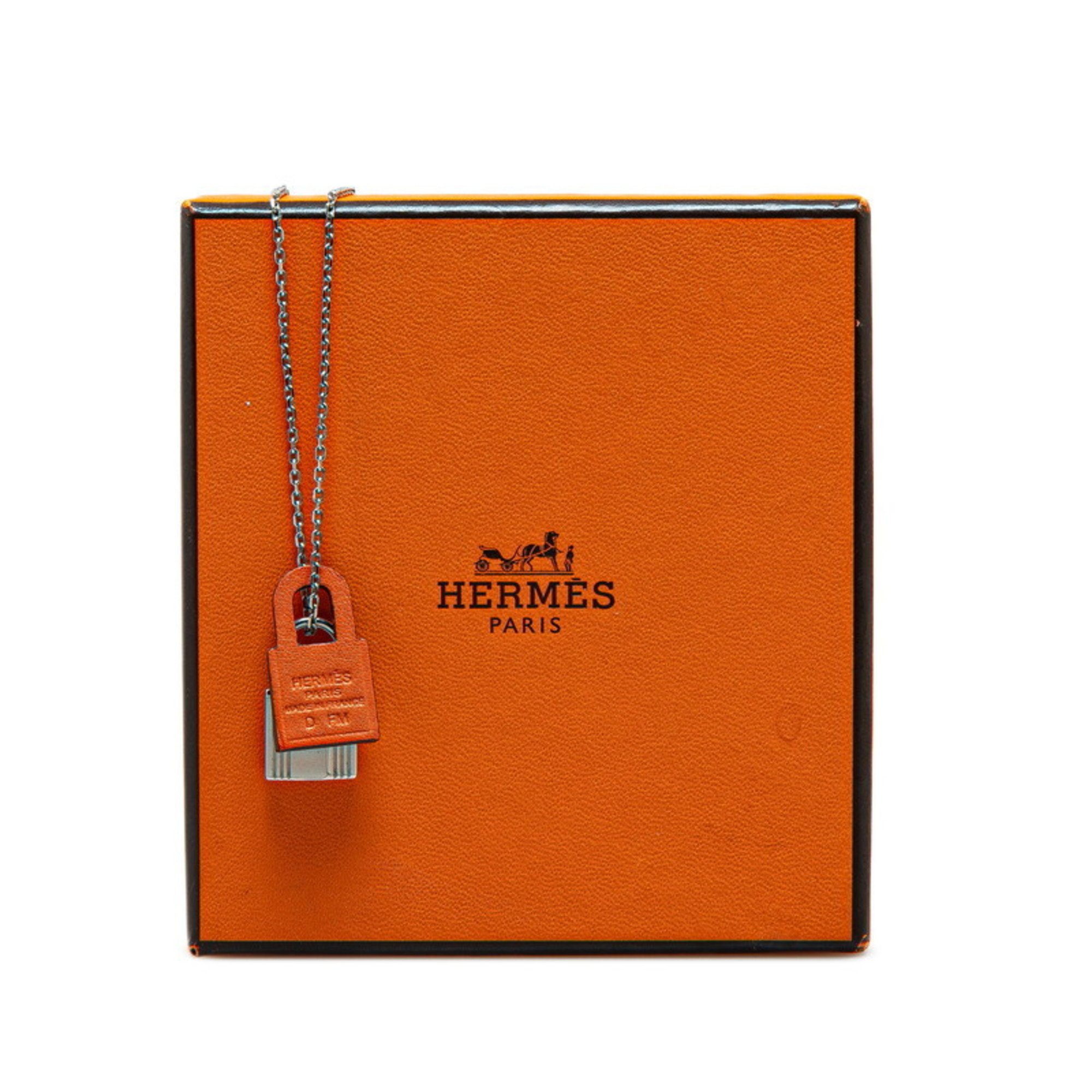 Hermes O'Kelly PM Padlock Motif Necklace Silver Orange Metal Swift Women's HERMES