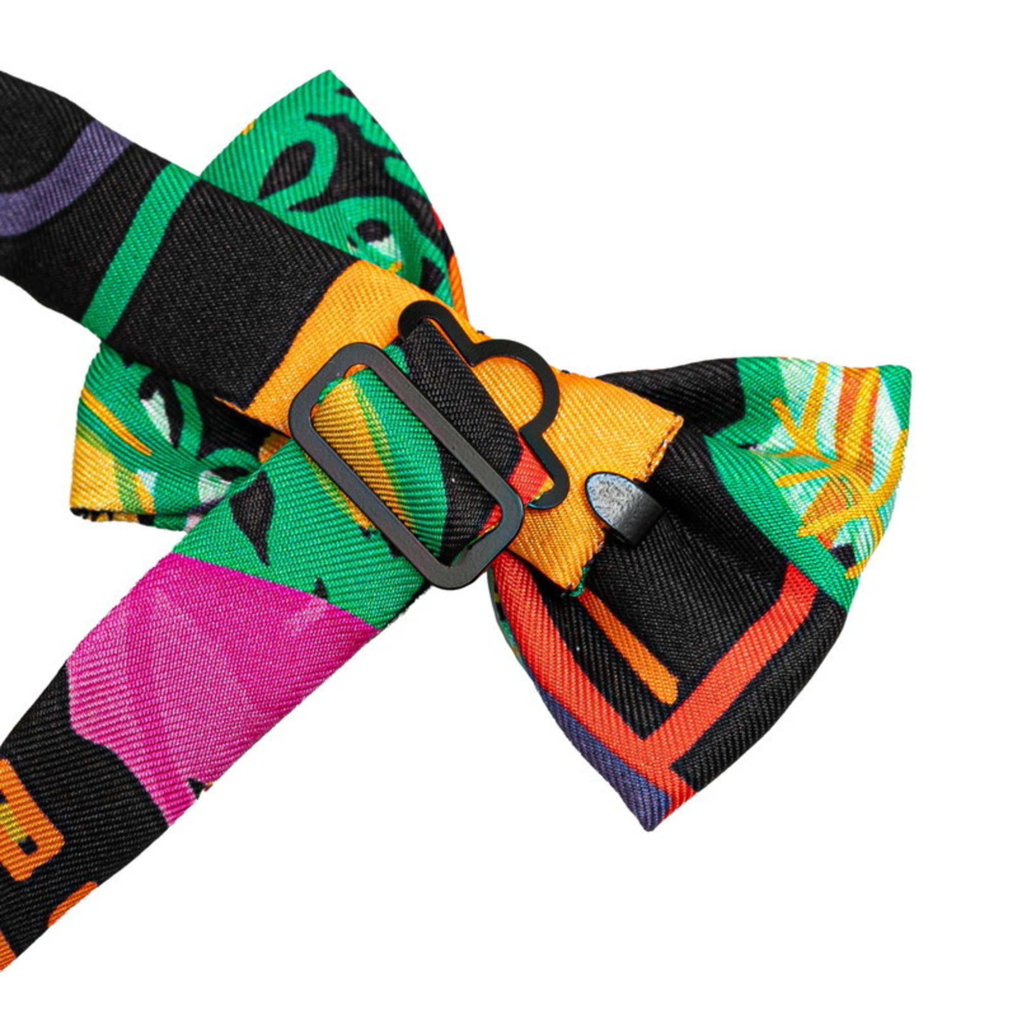 Hermes Nou Papillon Ribbon Bow Tie Green Red Multicolor Silk Women's HERMES