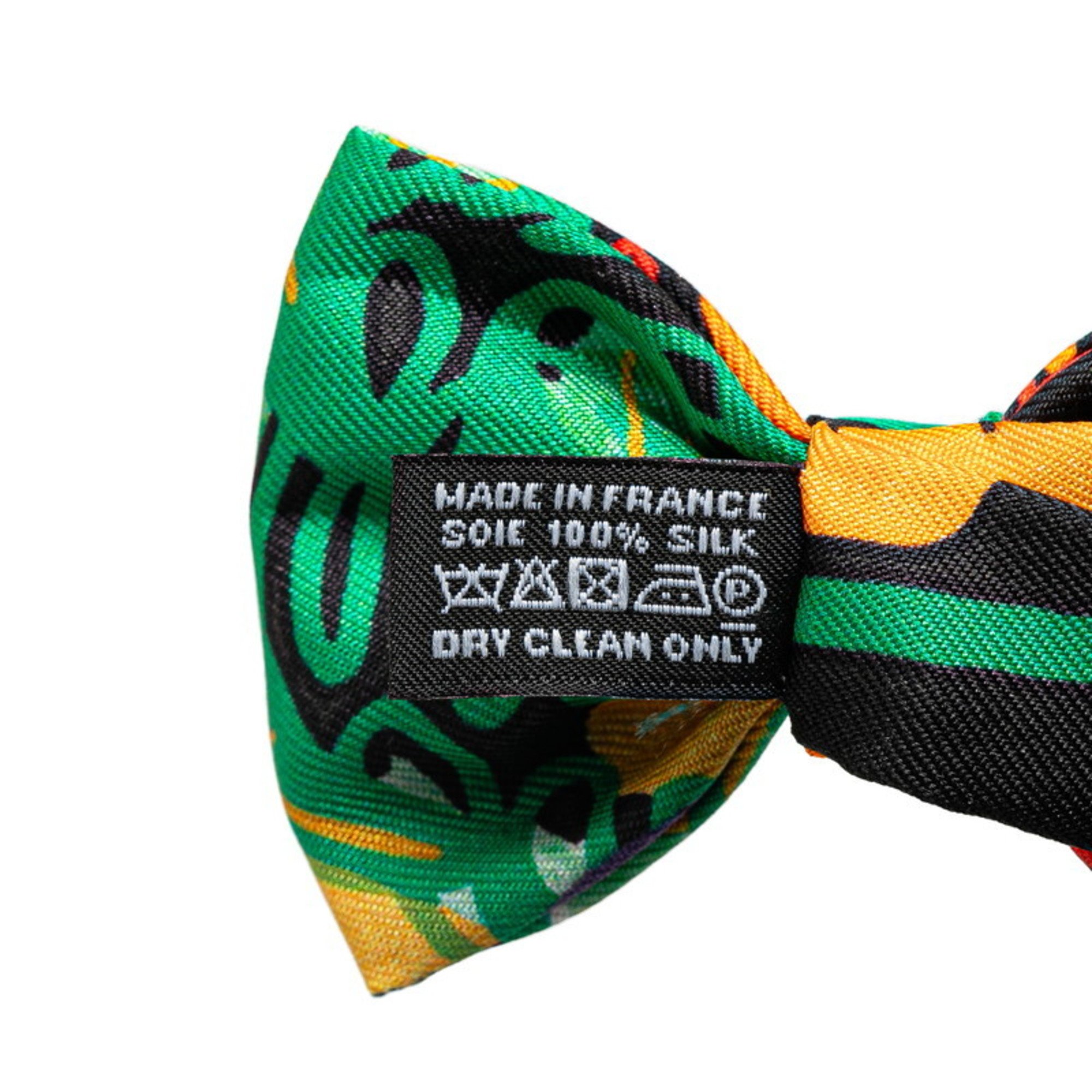 Hermes Nou Papillon Ribbon Bow Tie Green Red Multicolor Silk Women's HERMES