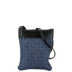 BVLGARI Mania Shoulder Bag Blue Denim Leather Women's