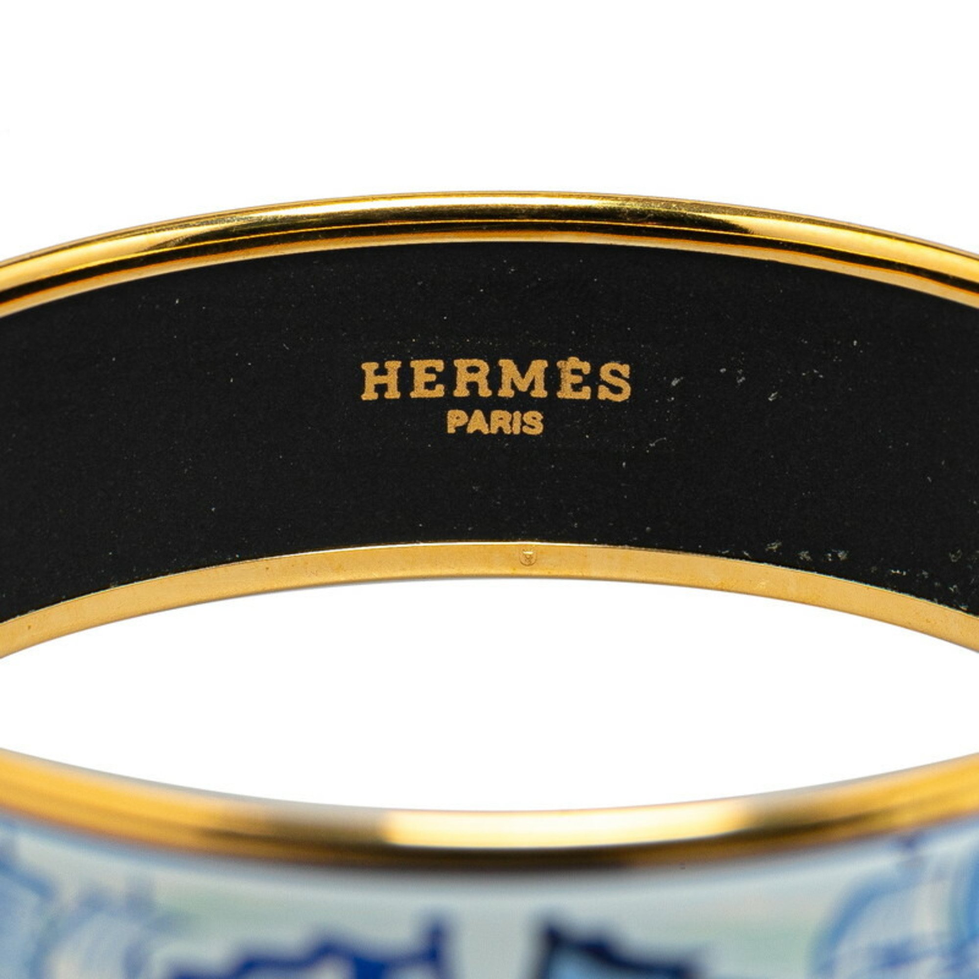 Hermes enamel GM cloisonné sailboat pattern bangle gold light blue plating women's HERMES