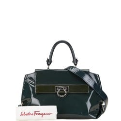 Salvatore Ferragamo Gancini Sofia Handbag Shoulder Bag BW-21 A896 Green Patent Leather Women's