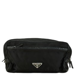 Prada Triangle Plate Pouch Clutch Bag Black Nylon Leather Women's PRADA