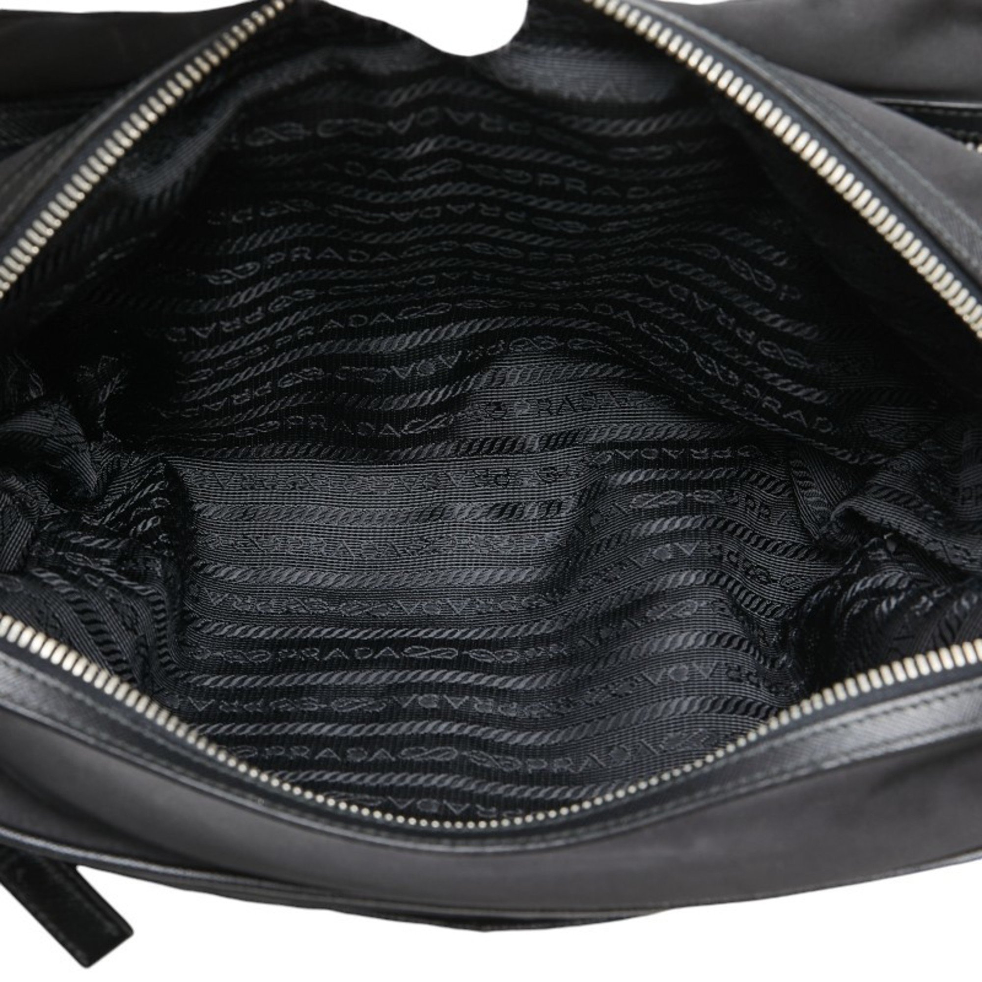 Prada Triangle Plate Pouch Clutch Bag Black Nylon Leather Women's PRADA