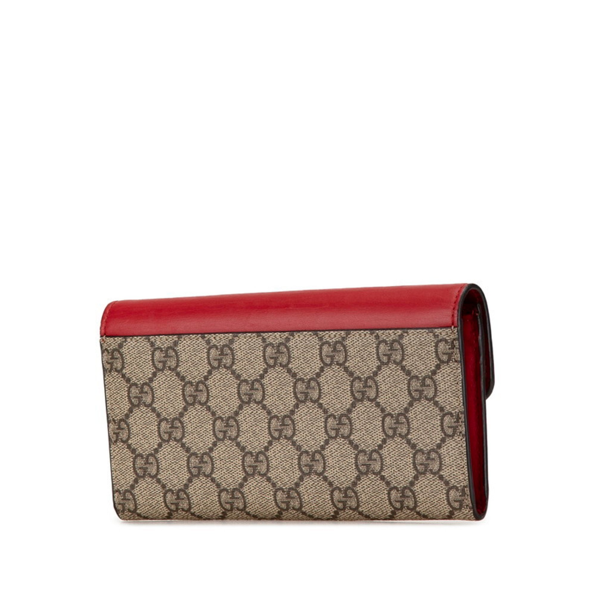 Gucci GG Supreme Faux Pearl Long Wallet 431474 Brown Red PVC Leather Women's GUCCI